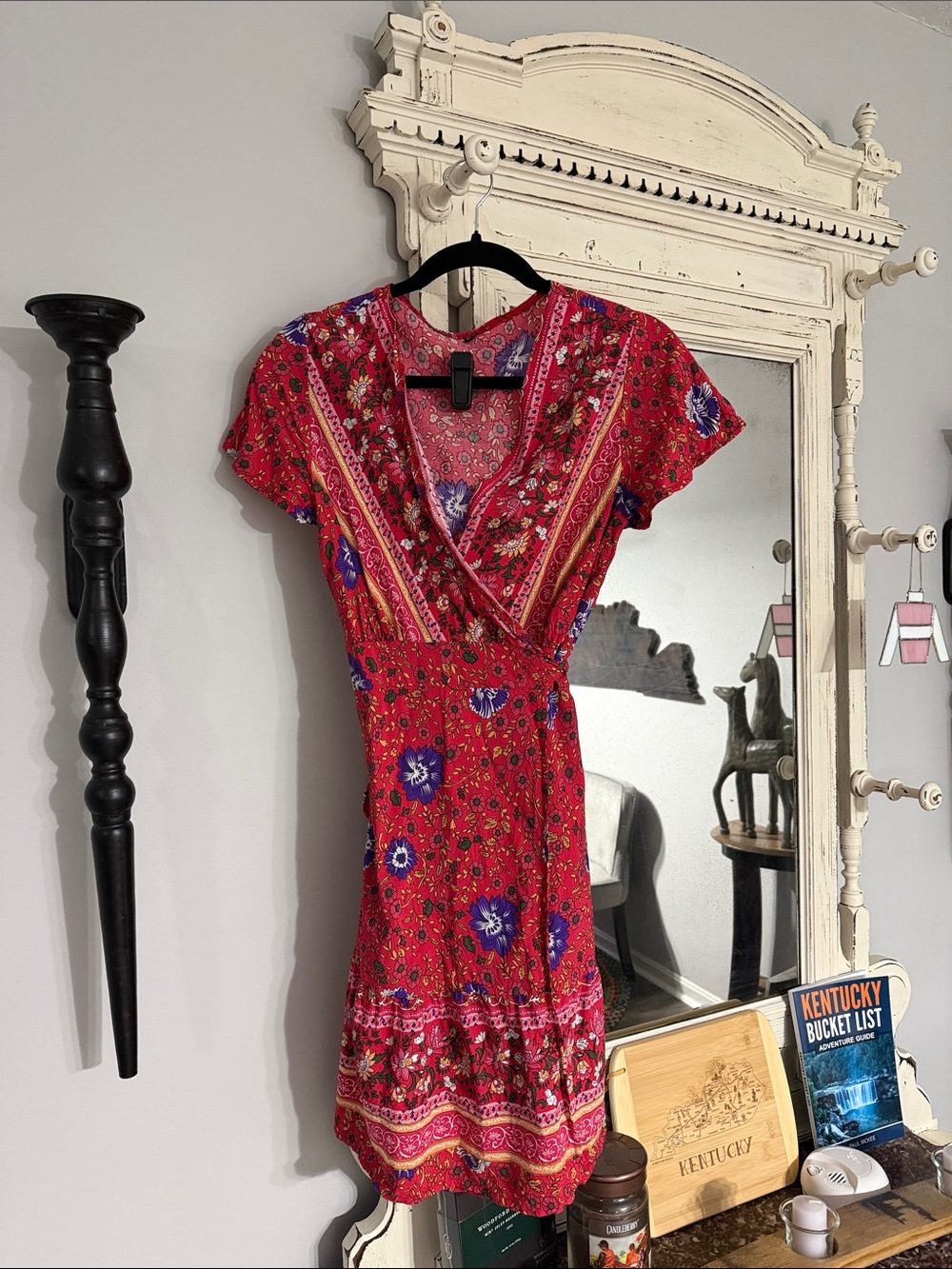 Red Floral Wrap-Style Women’s Dress